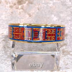 Authentic HERMES Émail Bangle Bracelet Blue Red Enamel Gold Rim Size 65 withCase