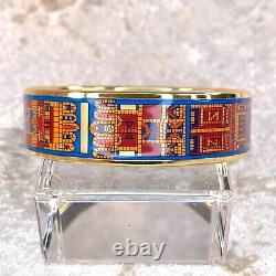 Authentic HERMES Émail Bangle Bracelet Blue Red Enamel Gold Rim Size 65 withCase