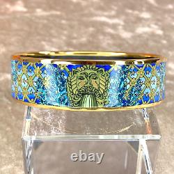 Authentic HERMES Email Bangle Bracelet Garden Blue Enamel Gold Rim GM 65 withBox