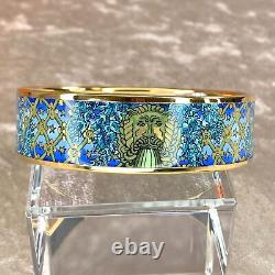 Authentic HERMES Email Bangle Bracelet Garden Blue Enamel Gold Rim GM 65 withBox