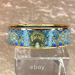 Authentic HERMES Email Bangle Bracelet Garden Blue Enamel Gold Rim GM 65 withBox