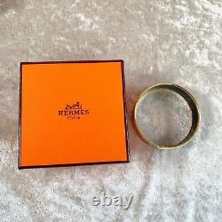 Authentic HERMES Email Bangle Bracelet Garden Blue Enamel Gold Rim GM 65 withBox