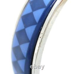 Authentic HERMES Enamel Bangle AG925 Bracelet D Blue Sterling Silver #1030197