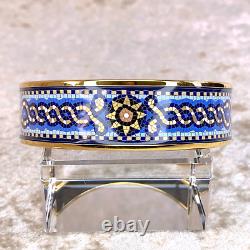 Authentic HERMES Enamel Bangle Bracelet Blue Mosaique Enamel Gold Rim Size 70