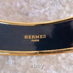 Authentic HERMES Enamel Bangle Bracelet Blue Mosaique Enamel Gold Rim Size 70