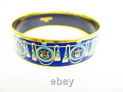 Authentic HERMES Enamel Bangle Bracelet Blue Multicolor Emaiyu GM #6647