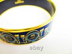 Authentic HERMES Enamel Bangle Bracelet Blue Multicolor Emaiyu GM #6647