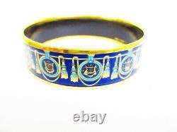 Authentic HERMES Enamel Bangle Bracelet Blue Multicolor Emaiyu GM #6647