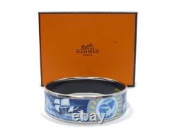 Authentic HERMES Enamel GM Sailing Ship Bracelet Blue Cloisonne N2010171