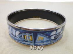 Authentic HERMES Enamel GM Sailing Ship Bracelet Blue Cloisonne N2010171