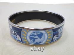 Authentic HERMES Enamel GM Sailing Ship Bracelet Blue Cloisonne N2010171