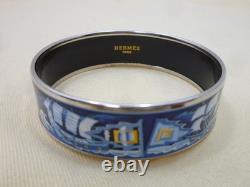 Authentic HERMES Enamel GM Sailing Ship Bracelet Blue Cloisonne N2010171