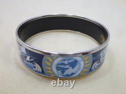 Authentic HERMES Enamel GM Sailing Ship Bracelet Blue Cloisonne N2010171