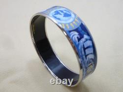 Authentic HERMES Enamel GM Sailing Ship Bracelet Blue Cloisonne N2010171