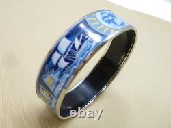 Authentic HERMES Enamel GM Sailing Ship Bracelet Blue Cloisonne N2010171