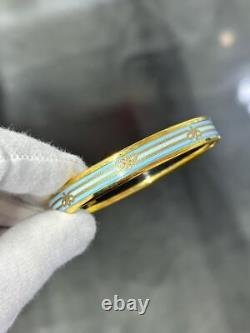 Authentic HERMES Paris Blue Enamel Vintage Design Slip On Bangle Bracelet Gift