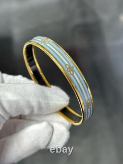 Authentic HERMES Paris Blue Enamel Vintage Design Slip On Bangle Bracelet Gift
