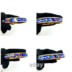 Authentic Hermes Bangle Bracelet Emaille PM Enamel Blue Gold ribbon Vintage Used