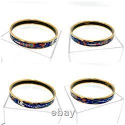 Authentic Hermes Bangle Bracelet Emaille PM Enamel Blue Gold ribbon Vintage Used