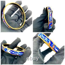 Authentic Hermes Bangle Bracelet Emaille PM Enamel Blue Gold ribbon Vintage Used