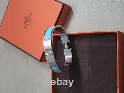 Authentic Hermes Clic H Bangle Bracelet Unisex Blue Enamel With Box