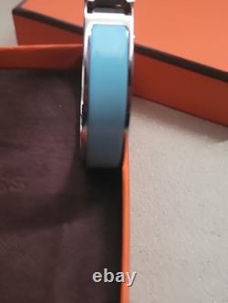 Authentic Hermes Clic H Bangle Bracelet Unisex Blue Enamel With Box