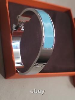 Authentic Hermes Clic H Bangle Bracelet Unisex Blue Enamel With Box