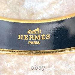 Authentic Hermes Émail Bangle Bracelet Blue Enamel Flag Pattern Gold Rim Size 65