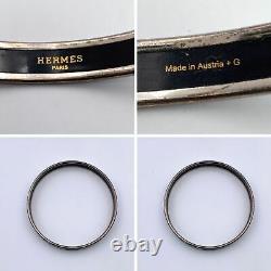 Authentic Hermes Enamel Belt Buckle Coaching Bangle Bracelet Palladium Rim