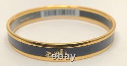 Authentic Hermes Enamel Bracelet Caleche Motif Bleu Gentiane Dark Navy Gold sz62