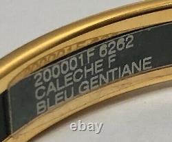 Authentic Hermes Enamel Bracelet Caleche Motif Bleu Gentiane Dark Navy Gold sz62