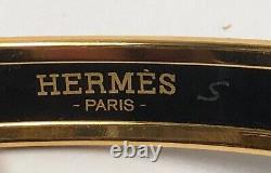 Authentic Hermes Enamel Bracelet Caleche Motif Bleu Gentiane Dark Navy Gold sz62