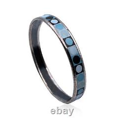 Authentic Hermes Enamel Light Blue Black Deco Dot Bangle Bracelet Palladium Rim