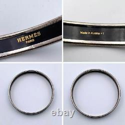 Authentic Hermes Enamel Light Blue Black Deco Dot Bangle Bracelet Palladium Rim