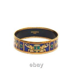 Authentic Hermes Paris Bracelet Bangle Enamel Gold Blue Color Length 8.26in VN01