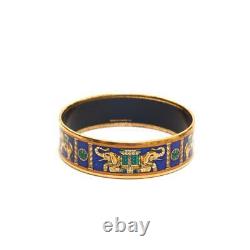 Authentic Hermes Paris Bracelet Bangle Enamel Gold Blue Color Length 8.26in VN01