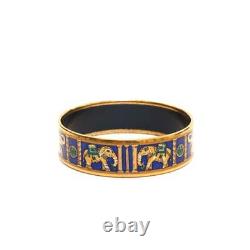 Authentic Hermes Paris Bracelet Bangle Enamel Gold Blue Color Length 8.26in VN01