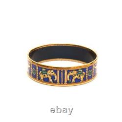 Authentic Hermes Paris Bracelet Bangle Enamel Gold Blue Color Length 8.26in VN01