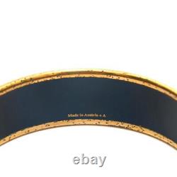 Authentic Hermes Paris Bracelet Bangle Enamel Gold Blue Color Length 8.26in VN01