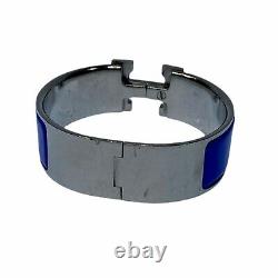 Authentic Hermes Royal Blue Enamel Silver Clic Clac H Bangle Bracelet Size PM