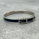 Authentic Hermes Dark Blue Silver Enamel Buckle Bangle Bracelet Quiet Luxury