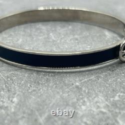 Authentic Hermes dark blue Silver Enamel Buckle Bangle Bracelet Quiet Luxury