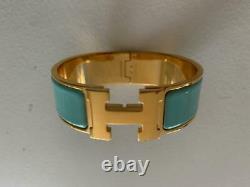 Authentic Hermès turquoise bangle H bracelet Wide