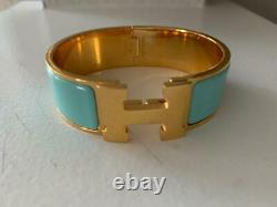 Authentic Hermès turquoise bangle H bracelet Wide