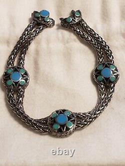 Authentic JOHN HARDY 925 STERLING Station Double Chain BRACELET TURQUOISE Enamel