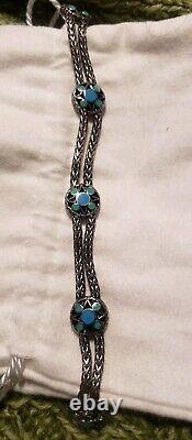 Authentic JOHN HARDY 925 STERLING Station Double Chain BRACELET TURQUOISE Enamel