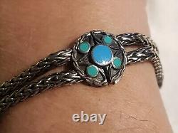 Authentic JOHN HARDY 925 STERLING Station Double Chain BRACELET TURQUOISE Enamel