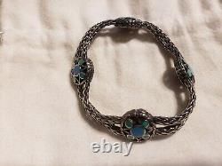 Authentic JOHN HARDY 925 STERLING Station Double Chain BRACELET TURQUOISE Enamel