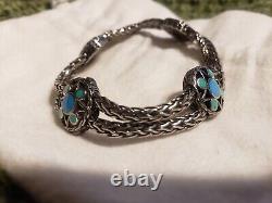 Authentic JOHN HARDY 925 STERLING Station Double Chain BRACELET TURQUOISE Enamel