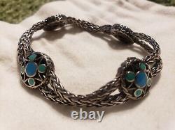 Authentic JOHN HARDY 925 STERLING Station Double Chain BRACELET TURQUOISE Enamel